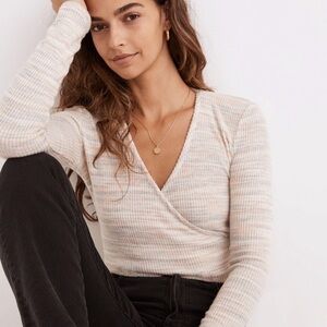 Madewell Striped Wrap Top in Cream and Gray